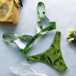 Shiny PU Faux Leather Bikini 2025 Push Up Swimsuit Women Swimwear Female Two-pieces Bikini set Bra Cup Bather Bathing Suit Swim