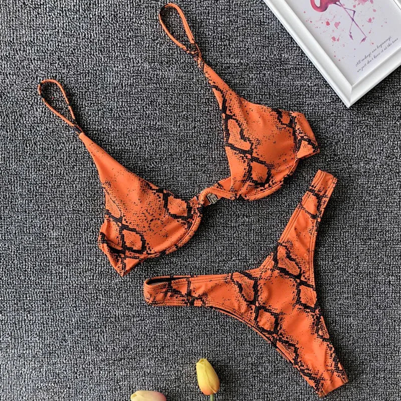 High Cut V-bar Underwired Bikini Women Swimsuit Female Micro Thong Swimwear Two-pieces Bikini Set Push Up Bathing Suit Swim Lady