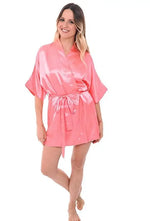Sexy Silk Satin Night Kimono Robe Short Bathrobe Perfect Wedding Bridesmaid Bride Robes Solid Dressing Gown For Women