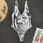 Sexy Shiny PU Leather Bikini Women 2025 Bikinis Bling Swimwear One Piece Swimsuit Female Monokini Bather Bathing Suit Swim Lady
