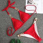 Halter Rhinestone Diamond Bikini Women Swimsuit Female Bikinis Metal Chain Swimwear Two Pieces Bikini Set Bathing Suit Swim Lady