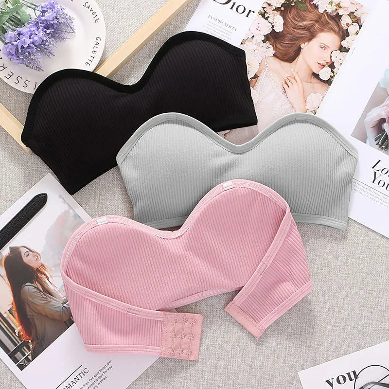 Strapless Bra Tube Top Women Crop Top Non-wire Invisible Bra 3/4 Cup Underwear Sexy Lingerie Cotton Bandeau Bra Removable Pads