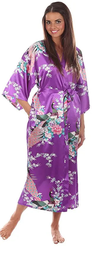 RB015 Satin Robes for Brides Wedding Robe Sleepwear Silk Pijama Casual Bathrobe Animal Rayon Long Nightgown Women Kimono XXXL