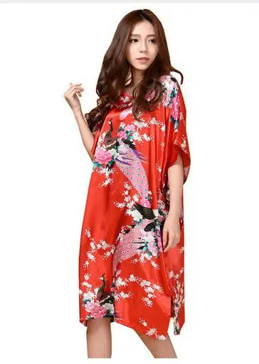 Novelty Print Black Female Satin Robe Dress Nightgown Novelty Women's Kaftan Bath Gown Summer Lounge Homewear Plus Size 6XL