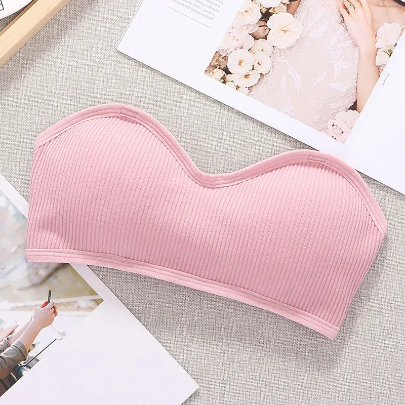 Strapless Bra Tube Top Women Crop Top Non-wire Invisible Bra 3/4 Cup Underwear Sexy Lingerie Cotton Bandeau Bra Removable Pads