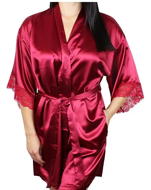 Mid-sleeve sexy women nightwear robes plus size M L XL XXL lace real silk female bathrobes LM93