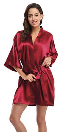 Sexy Silk Satin Night Kimono Robe Short Bathrobe Perfect Wedding Bridesmaid Bride Robes Solid Dressing Gown For Women