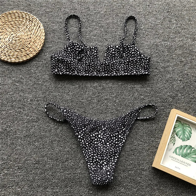 V-Bar Underwired Polka Dot Bikini 2025 Women Swimsuit Female Swimwear Two Pieces Bikini Set Ribbed High Cut Bathing Suit Swim