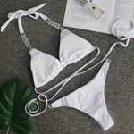 Halter Rhinestone Diamond Bikini Women Swimsuit Female Bikinis Metal Chain Swimwear Two Pieces Bikini Set Bathing Suit Swim Lady