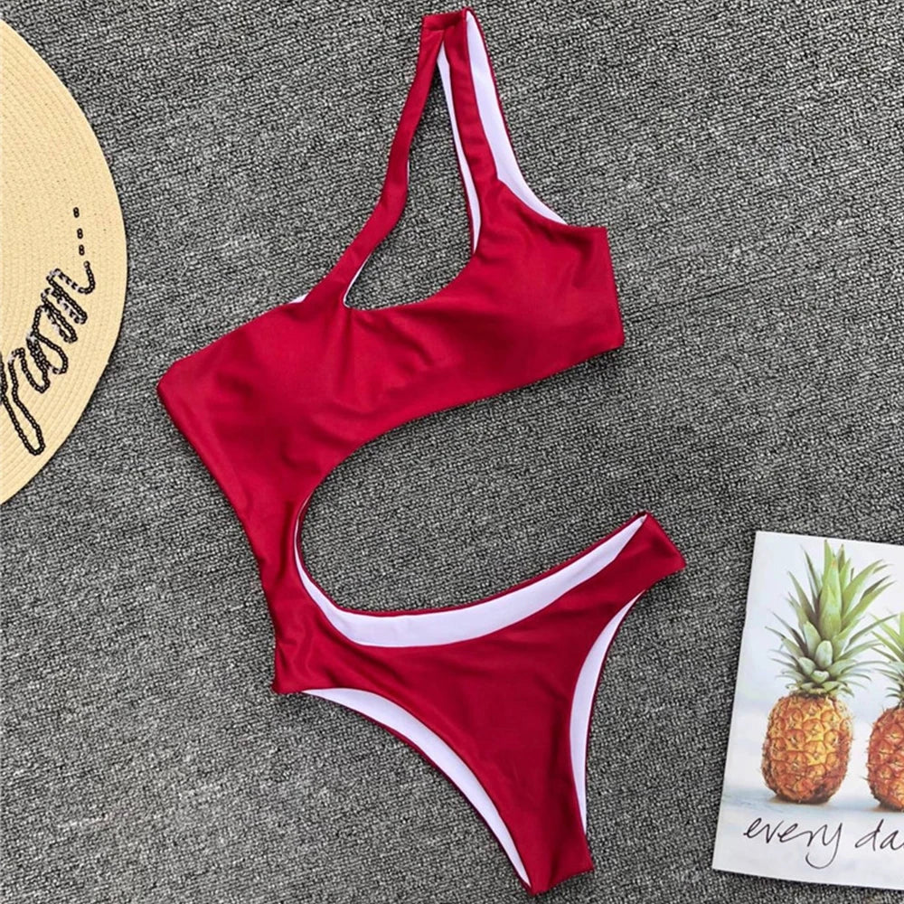 Asymmetric One shoulder Female Swimwear One piece swimsuit Women Monokini Bather Trikini High Cut Out Bathing Suit Swim Bodysuit