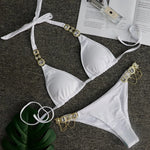 Halter Rhinestone Diamond Bikini Women Swimsuit Female Bikinis Metal Chain Swimwear Two Pieces Bikini Set Bathing Suit Swim Lady