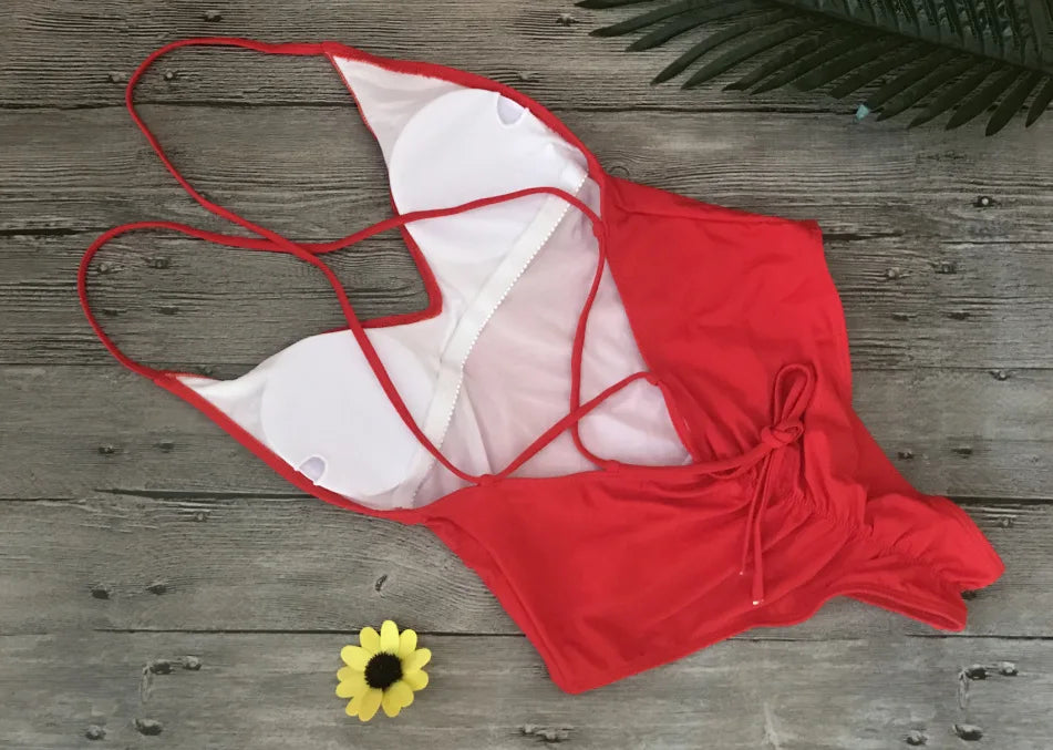 2026 V Neck Scrunch Butt Female Swimwear One Piece Swimsuit Women Backless Monokini Sexy High cut Bathing Suit Swim Bodysuit