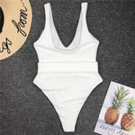 2025 White Ribbed Women Swimwear One Piece Swimsuit Female Bather Sexy High Cut Monokini Rings Belt Bathing Suit Swim Bodysuit