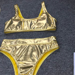 Sexy Shiny PU Leather Bikini Women 2025 Bikinis Bling Swimwear One Piece Swimsuit Female Monokini Bather Bathing Suit Swim Lady