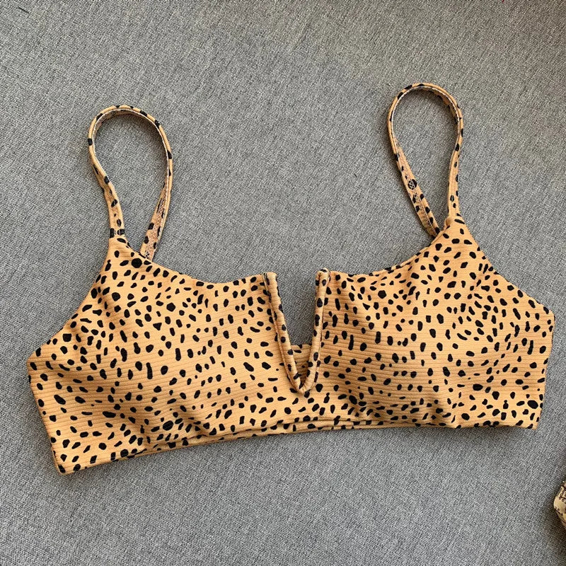 Bow Knotted Polka Dot Leopard Bikini Women High Leg Cut Swimwear Female Ribbed Swimsuit Sexy Brazilian Bathing Suit Swim Lady