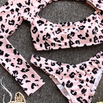 2025 Long Sleeve Neon Green Leopard Bikini Women Swimsuit Bikini Set Sexy Swimwear Female Brazilian Bathing Suit Swim Beach Wear