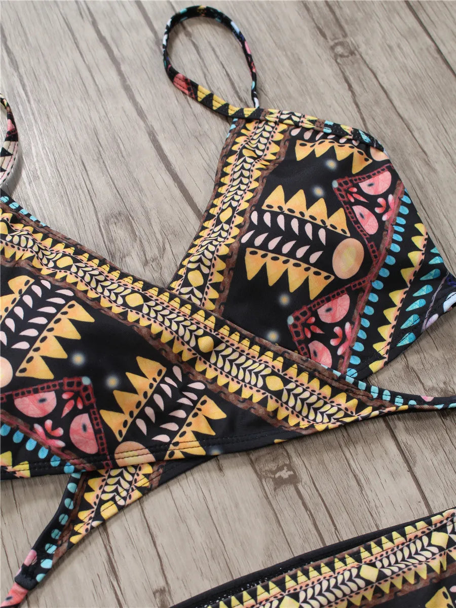 2022 Sexy Bandage Aztec Biquini String Strappy Swim Wear Bathing Suit Swimsuit Beachwear Swimwear Women Brazilian Bikini