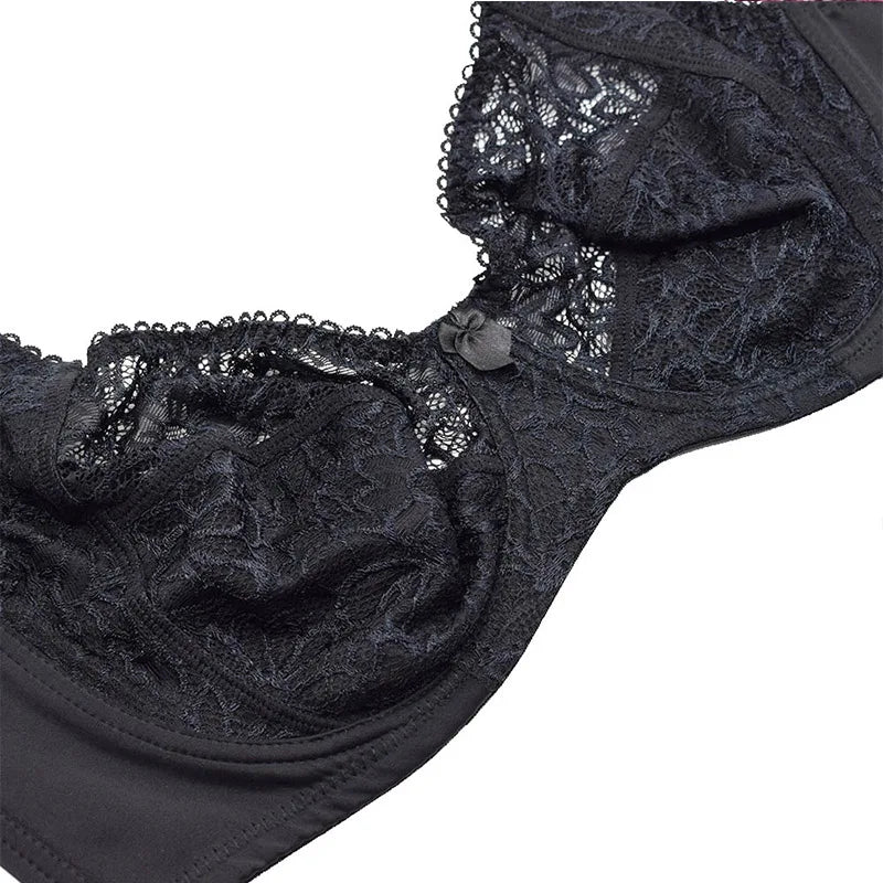 Large Size Bras For Women Flower-Dotted Unlined Underwire Female Underwear Lace Sexy Lingerie Top B C D DD E F Cup