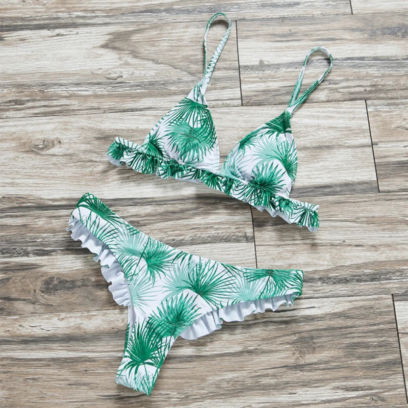ZTVitality Sexy Swimsuit Female Bikini 2019 New Arrival Beach Leaf Print Patchwork Low Waist Swimwear Women Brazilian Biquini