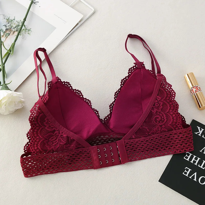 Floral Lace Bra Non-Wire Bralette Push Up Bras For Women V-neck Brassiere Female Padded Underwear Sexy Lingerie Intimates