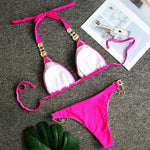 Halter Rhinestone Diamond Bikini Women Swimsuit Female Bikinis Metal Chain Swimwear Two Pieces Bikini Set Bathing Suit Swim Lady