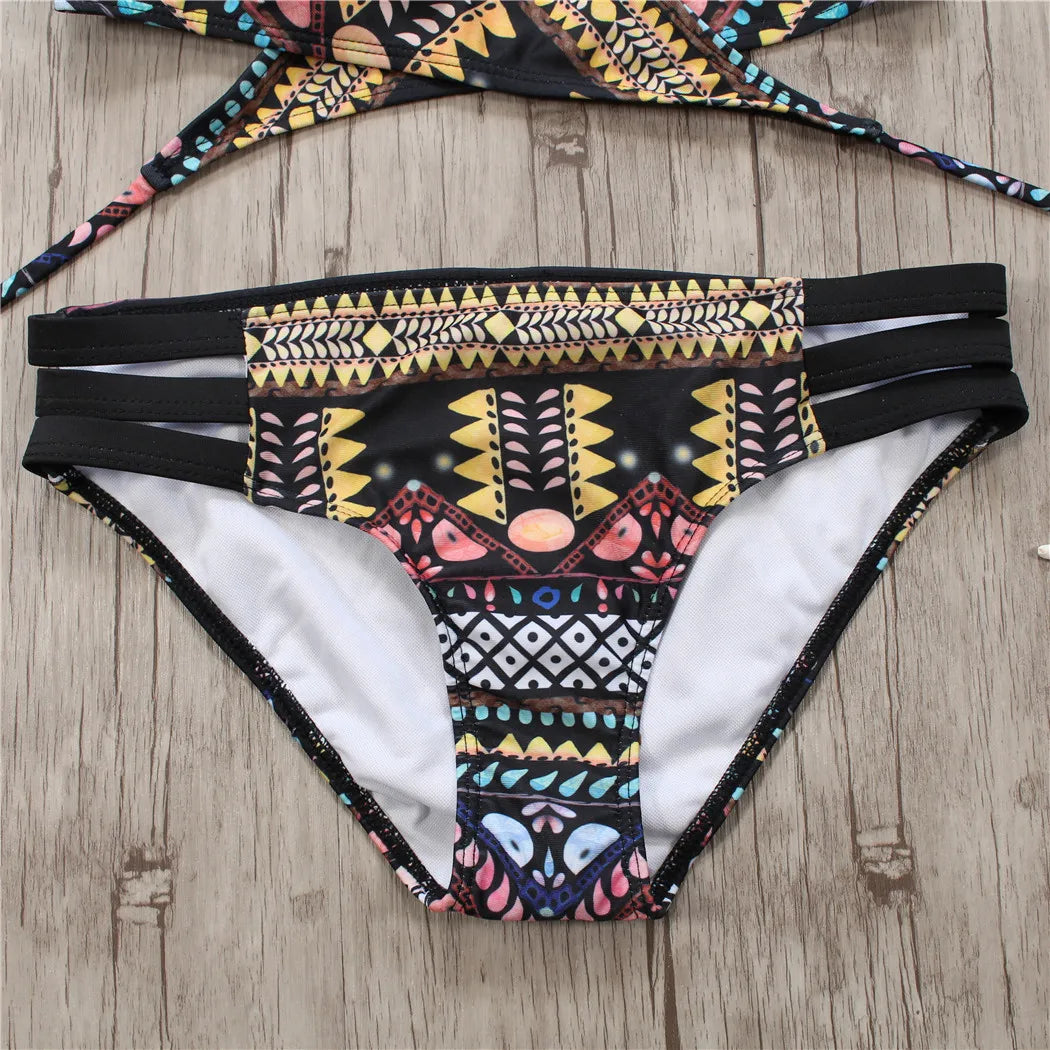 2022 Sexy Bandage Aztec Biquini String Strappy Swim Wear Bathing Suit Swimsuit Beachwear Swimwear Women Brazilian Bikini