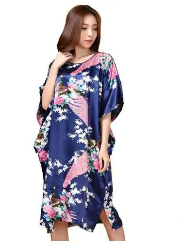 Novelty Print Black Female Satin Robe Dress Nightgown Novelty Women's Kaftan Bath Gown Summer Lounge Homewear Plus Size 6XL