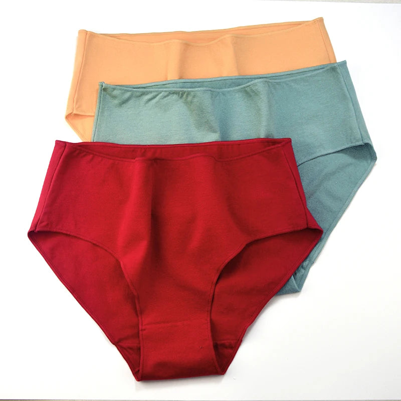 1 Pack Soft Cotton Briefs Women High Waist Panties Ladies Solid Color Women's Full Coverage Plus Size Lingerie M-2XL Intimates