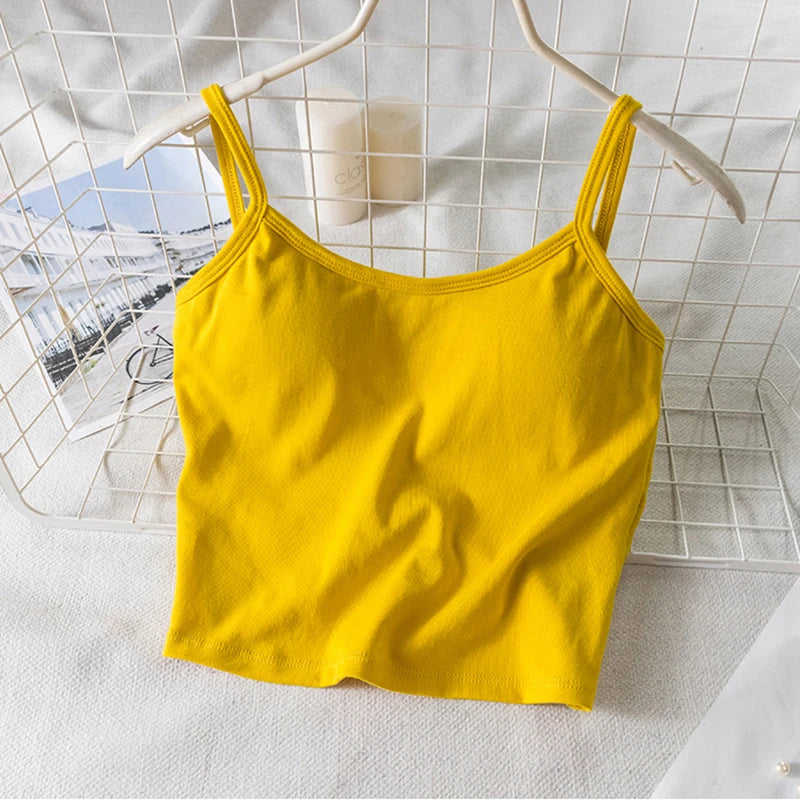 Women Crop Tops U-Back Tanks Top Female Cotton Underwear Summer Twist Back Cami Padded Top Beauty Back Removable Pads Camisoles