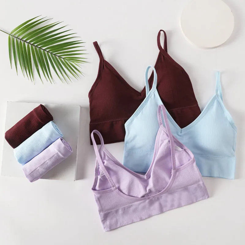 Women Seamless Bra Panties Set Sexy Thongs Sports Bra Crop Top Female Sexy Lingerie Set Fitness Stretchy Underwear Set