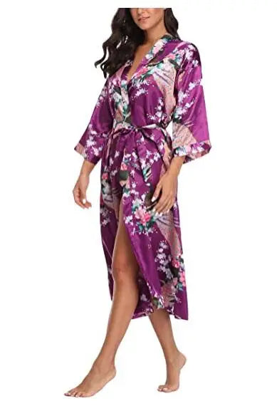 Sexy Women Long Robe With Pocket Wedding Bride Bridesmaid Dressing Gown Rayon Kimono Bathrobe Large Size S-XXXL Night Dress