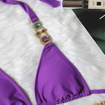 Halter Rhinestone Diamond Bikini Women Swimsuit Female Bikinis Metal Chain Swimwear Two Pieces Bikini Set Bathing Suit Swim Lady