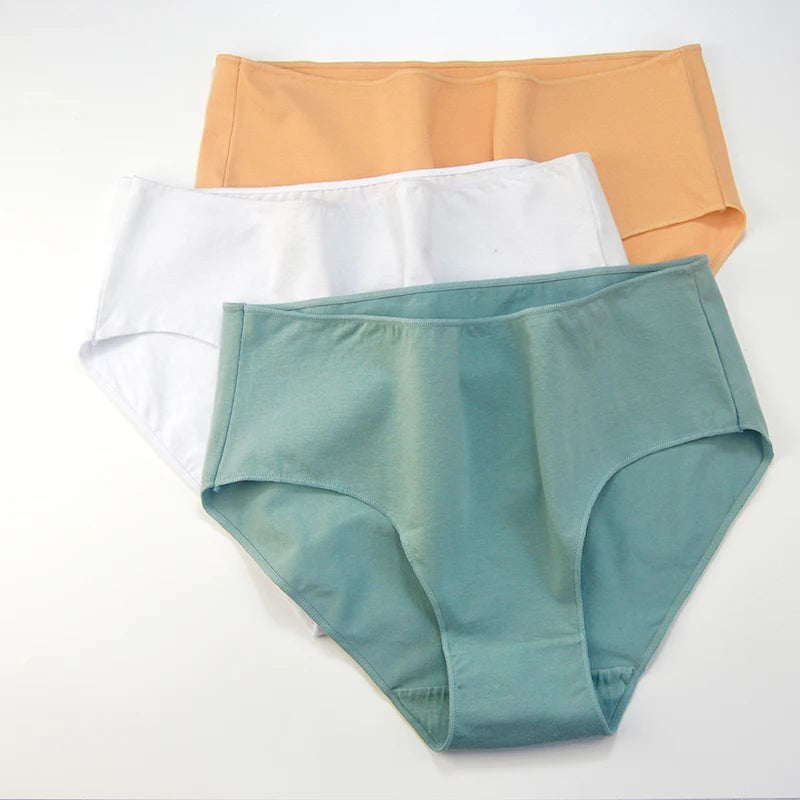 1 Pack Soft Cotton Briefs Women High Waist Panties Ladies Solid Color Women's Full Coverage Plus Size Lingerie M-2XL Intimates