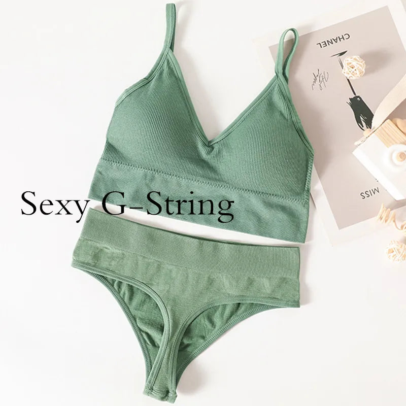 4pcs/set Women Underwear Set Active Wear Bra Top Female U Back Sports Bra And Panties Set G-String Thongs Sexy Lingerie