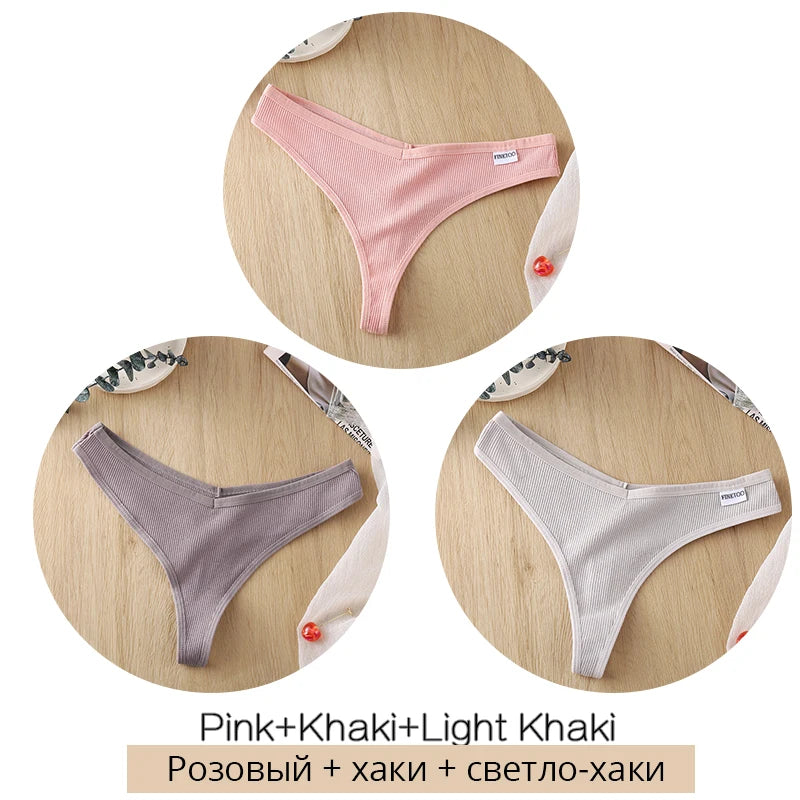 3Pcs/Set Women Cotton Thongs Panties Sexy Low Waist G-String Briefs Ladies Brazilian Lingerie Girls Breathable Intimates Bikini