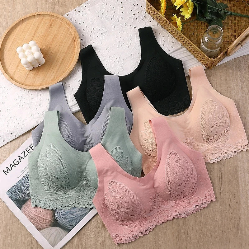 Breathable Latex Bra Seamless Women’s Underwear Sexy Push Up Bralette With Pad Vest Top Comfortable Lace Sleep Brassiere