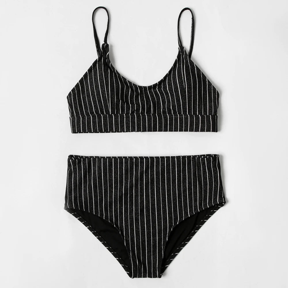 ZTVitality Shiny Striped Sexy Bikini 2022 New Arrival Straps Padded Bra High Waist Swimsuit Female Swimwear Women Beach Wear S-L