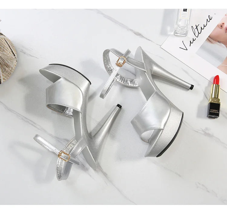 Womens High Heels Sandals 13cm Sexy Stripper Party Pumps Shoes Women Gladiator Platform Candy Color Sandals9j4r