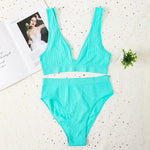 Women Ribbed V-Neck Unpadded Bra High Waist High Cut Briefs Set Wireless Bralette Soft Stretch Panties Sexy Lingerie Set S-L