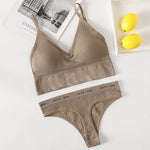 Women Seamless Bra Panties Set Sexy Thongs Sports Bra Crop Top Female Sexy Lingerie Set Fitness Stretchy Underwear Set