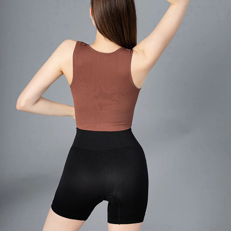 Summer Crop Top Women V-Neck Tanks Sexy Lingerie Sleeveless Short Tee Rib Fitness Underwear Sport Seamless Bra Tops Camisole