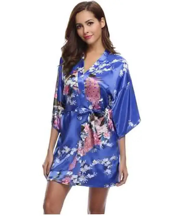 Silk Satin Wedding Bride Bridesmaid Robe Floral Bathrobe Short Kimono Robe Night Robe Bath Robe Fashion Dressing Gown For Women