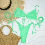 Sexy Printed Ruffled Frilled Thong Bikini Women Swimwear Female Swimsuit Two Pieces Bikini set Micro String Bathing Suit Swim