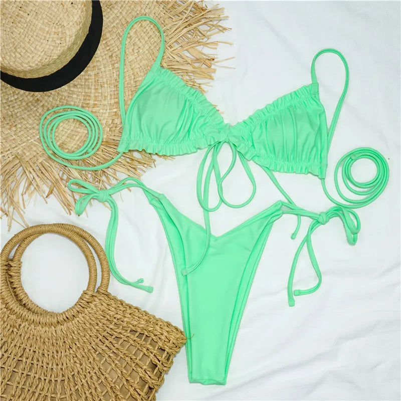 Sexy Ruffle Frilled Micro Thong Bikini 2025 Women Swimwear Female Swimsuit Two-pieces Bikini set String Bather Bathing Suit Swim