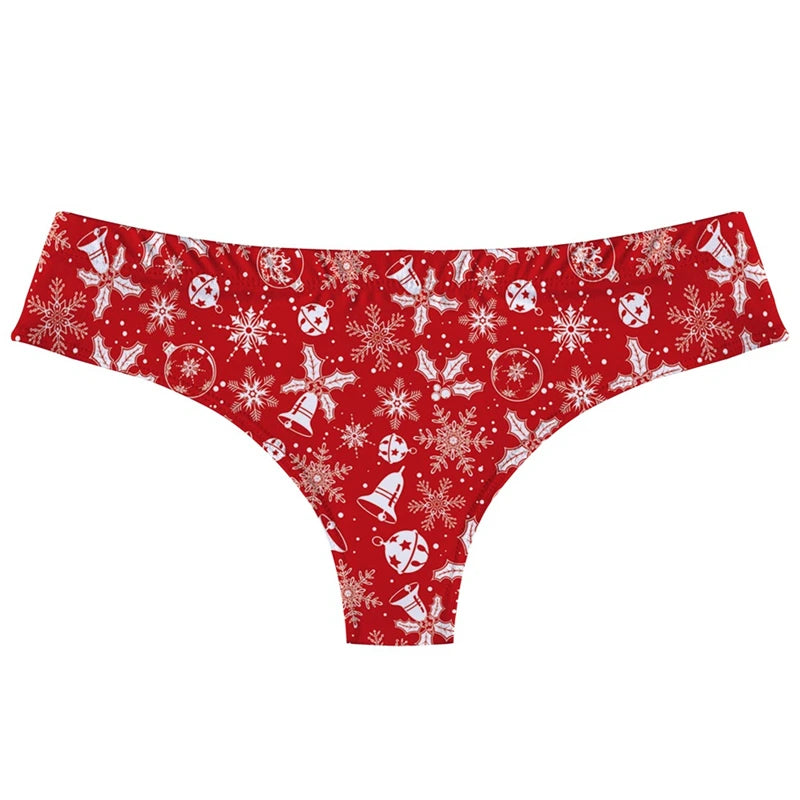 Women's Christmas Themed Printing G-string Sexy Low-Rise T-back Xmas Snowflakes Elk Pinted thong Seamless Female T-Pants