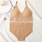 Women Bra And Panty Set Low Back Bra High Waist Briefs Female Sexy Lingerie Set Wire Free Brassiere Seamless Underwear Crop Top
