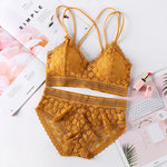 Women Lace Bra And Briefs Set Backless Bralette Solid Color Underwear Wireless Lace Bra Top Sexy Lingerie Set Female Intimates