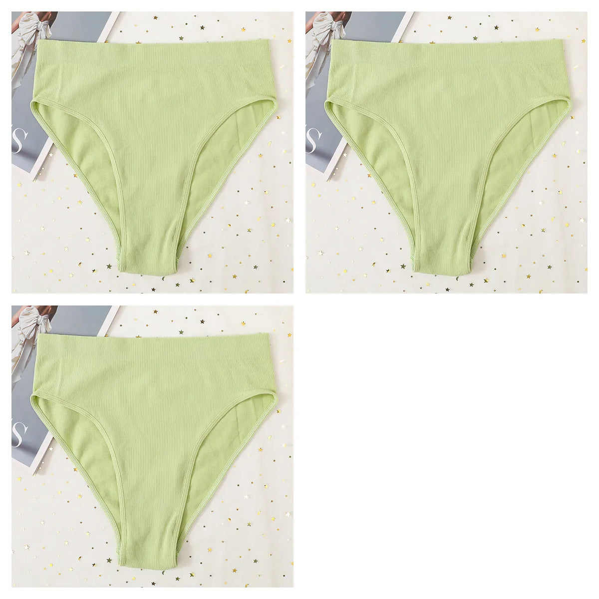 3Pcs/Set Seamless Panties Women High Waist Briefs High Cut Sports Bottom Underwear Female Stretch Rib Underpants Sexy Lingerie