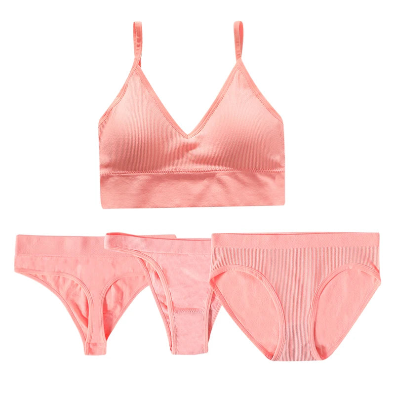 4pcs/set Women Underwear Set Active Wear Bra Top Female U Back Sports Bra And Panties Set G-String Thongs Sexy Lingerie
