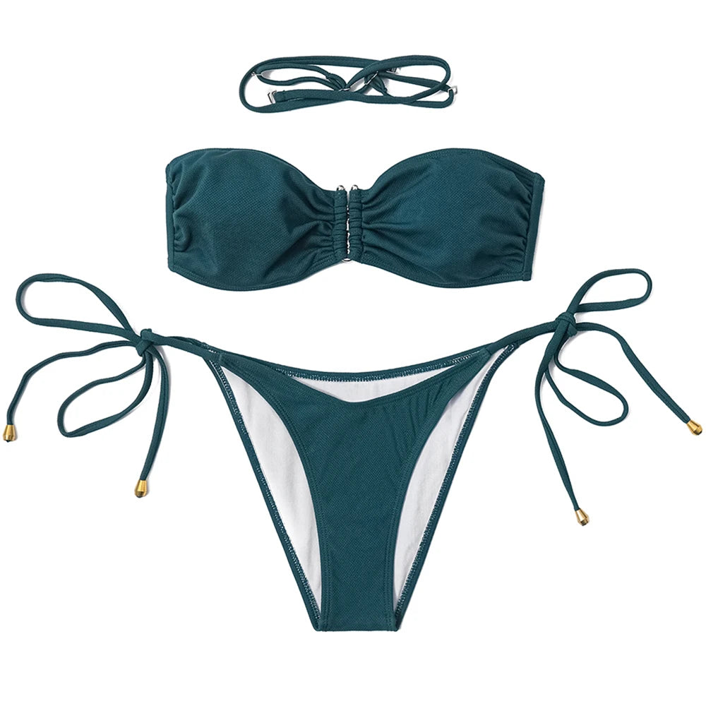 ZTVitality Solid Plaid Sexy Bikini 2026 Hot Sale Padded Bra Removable Straps Bandage Swimsuit Beach Wear Swimwear Women Biquini